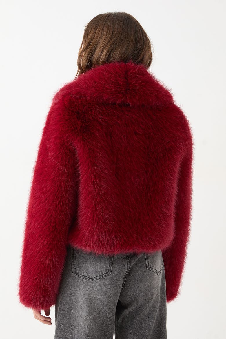 Faux Fur Cropped Collar Coat, Alternate, color, Red