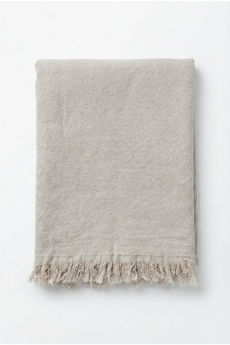 Reversible Linen Fringe Throw, Main, color, Natural Beige