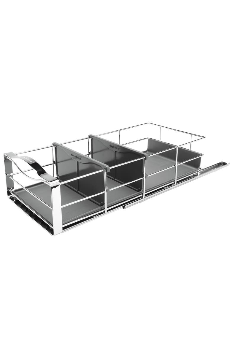 simplehuman pull-out cabinet organizer, grey plastic with heavy-gauge steel frame, Alternate, color, Grey- 9"