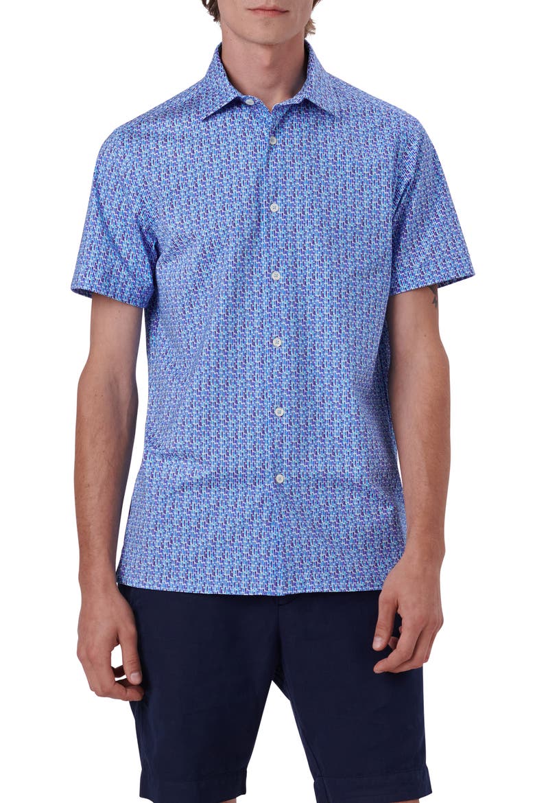 Milo OoohCotton® Abstract Print Short Sleeve Button-Up Shirt, Main, color, OCEAN