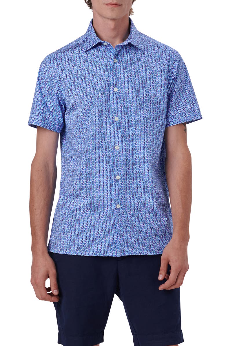 Bugatchi Milo OoohCotton<sup>®</sup> Abstract Print Short Sleeve Button-Up Shirt, Main, color, 