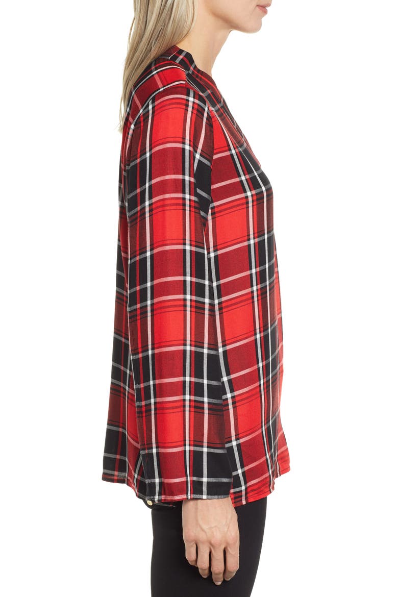 Plaid Split Neck Blouse, Alternate, color, IMPERIAL RED