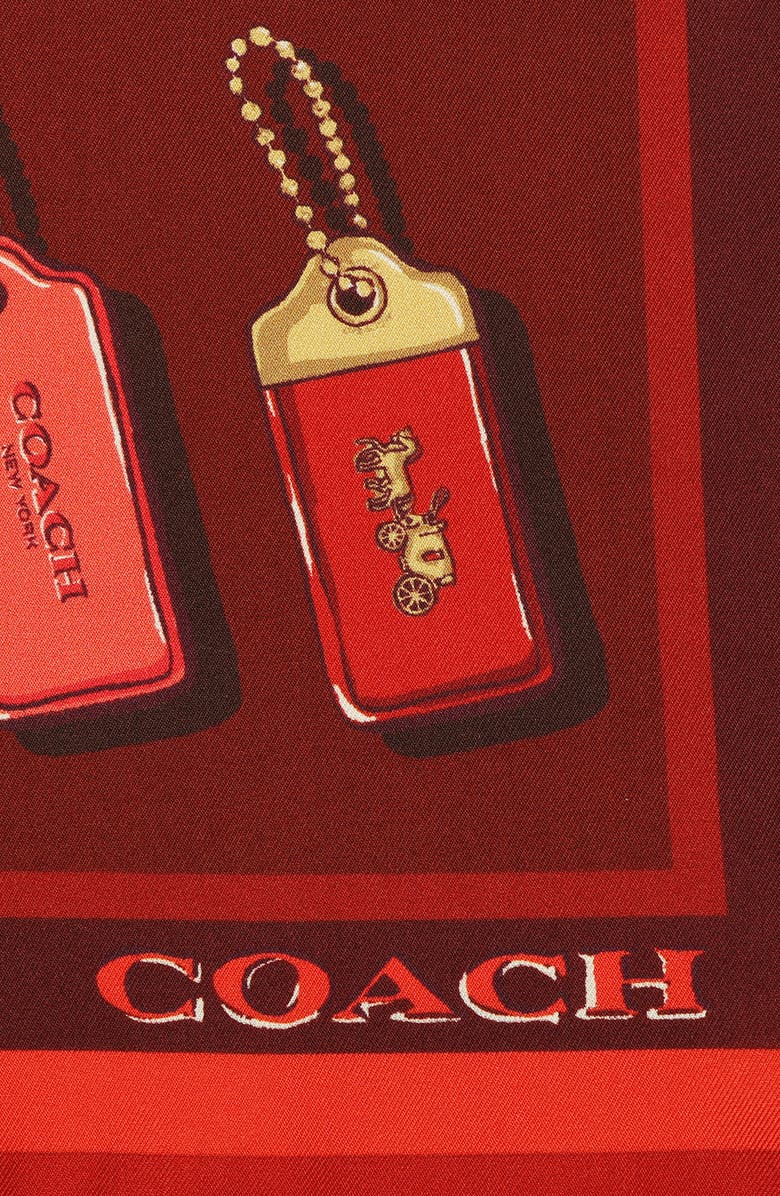 COACH Horse & Carriage Hangtag Print Silk Square Scarf, Alternate, color, True Red/ Multi