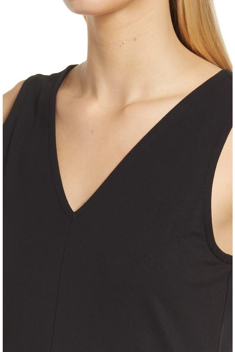 V-Neck Stretch Cotton Shift Dress, Alternate, color, BLACK