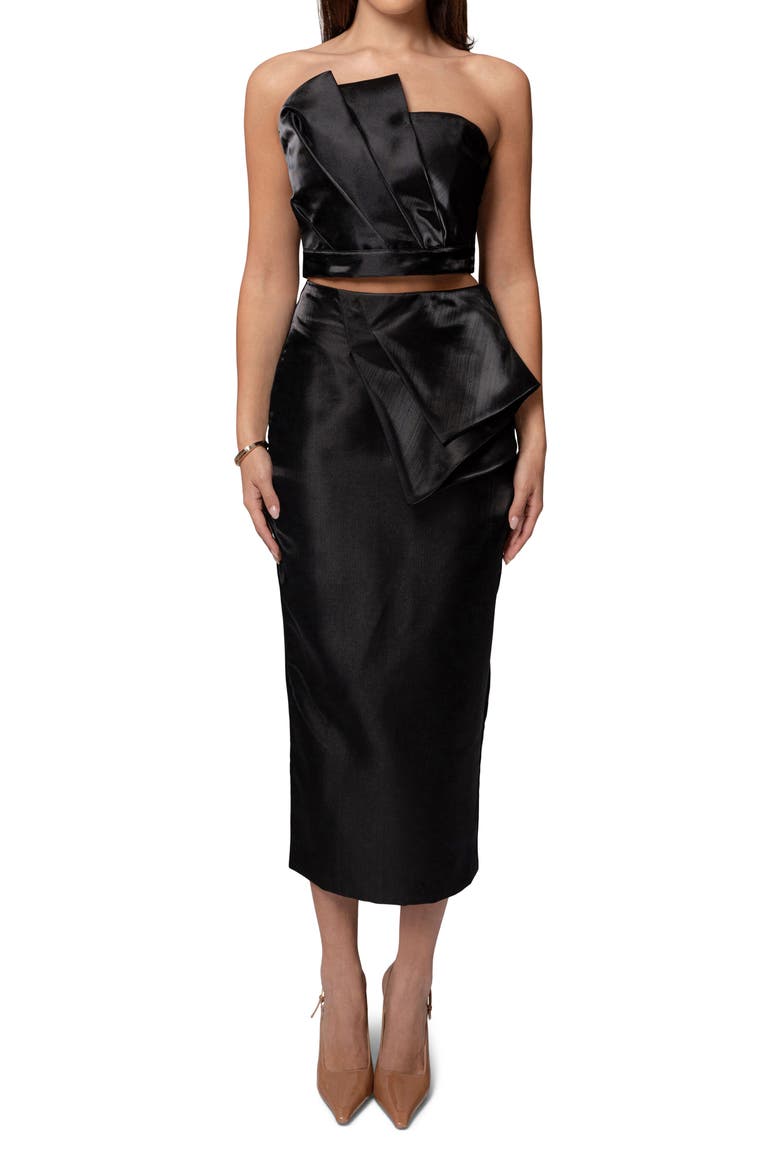 Reception Ruffle Satin Midi Skirt, Alternate, color, BLACK