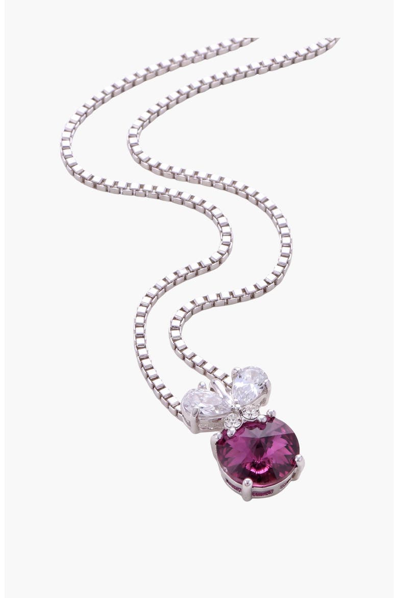 Amethyst Round Butterfly Accent Pendant Necklace, Alternate, color, Purple