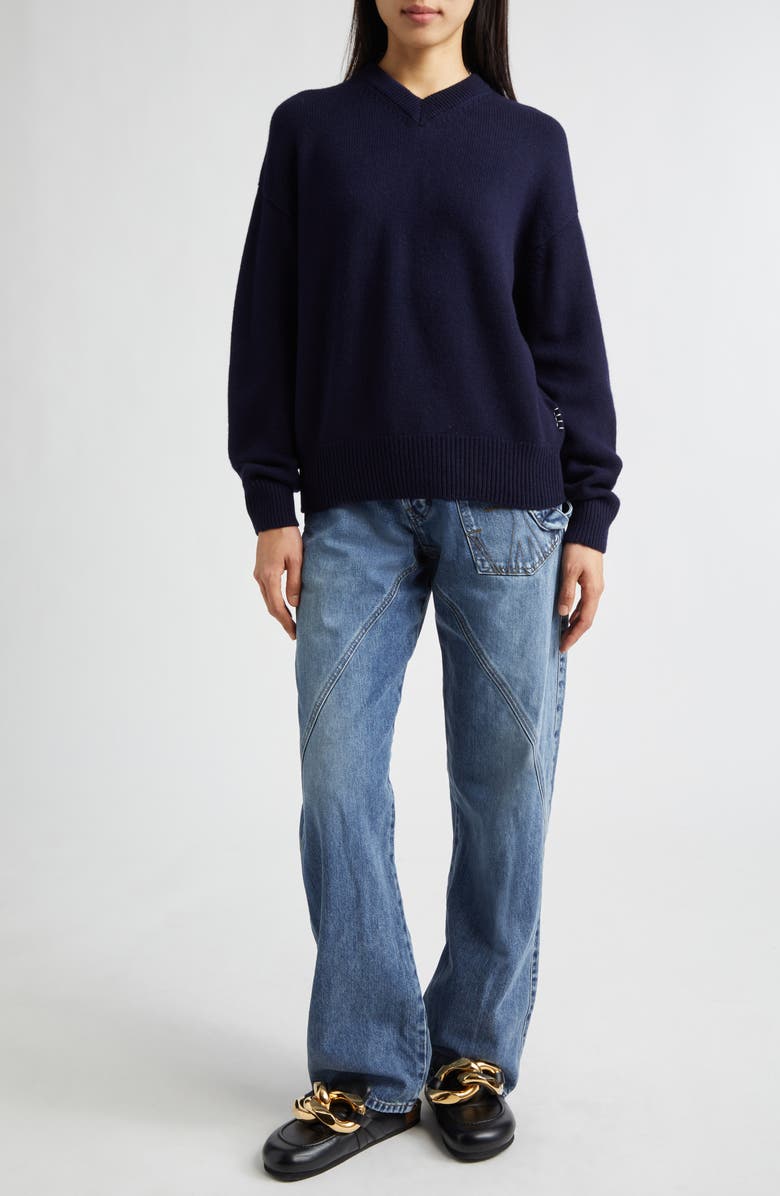 JW Anderson V-Neck Cashmere Sweater, Alternate, color, Navy