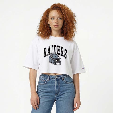 Women's Champion  White Las Vegas Raiders Boyfriend Cropped T-Shirt