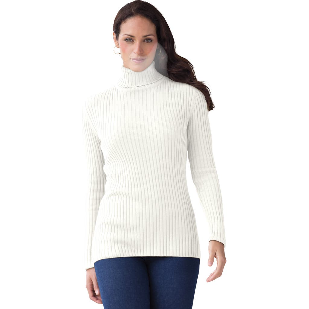 Jessica London Ribbed Cotton Turtleneck Sweater In White