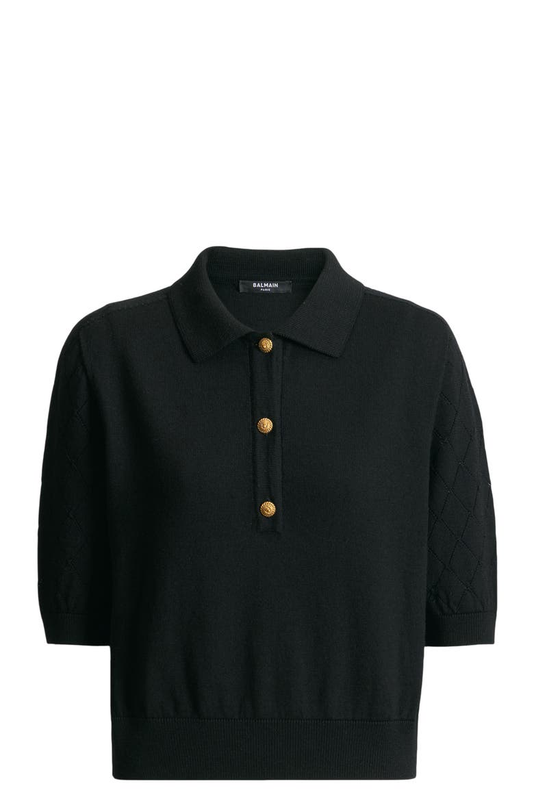 Knitted 3-button polo, Alternate, color, black