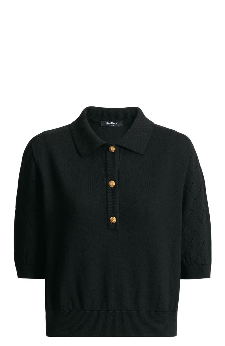 Balmain Knitted 3-button polo, Alternate, color, Black