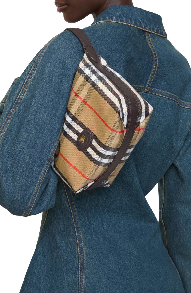 Burberry Highlands Check Coated Canvas Top Handle Bag, Alternate, color, Sand