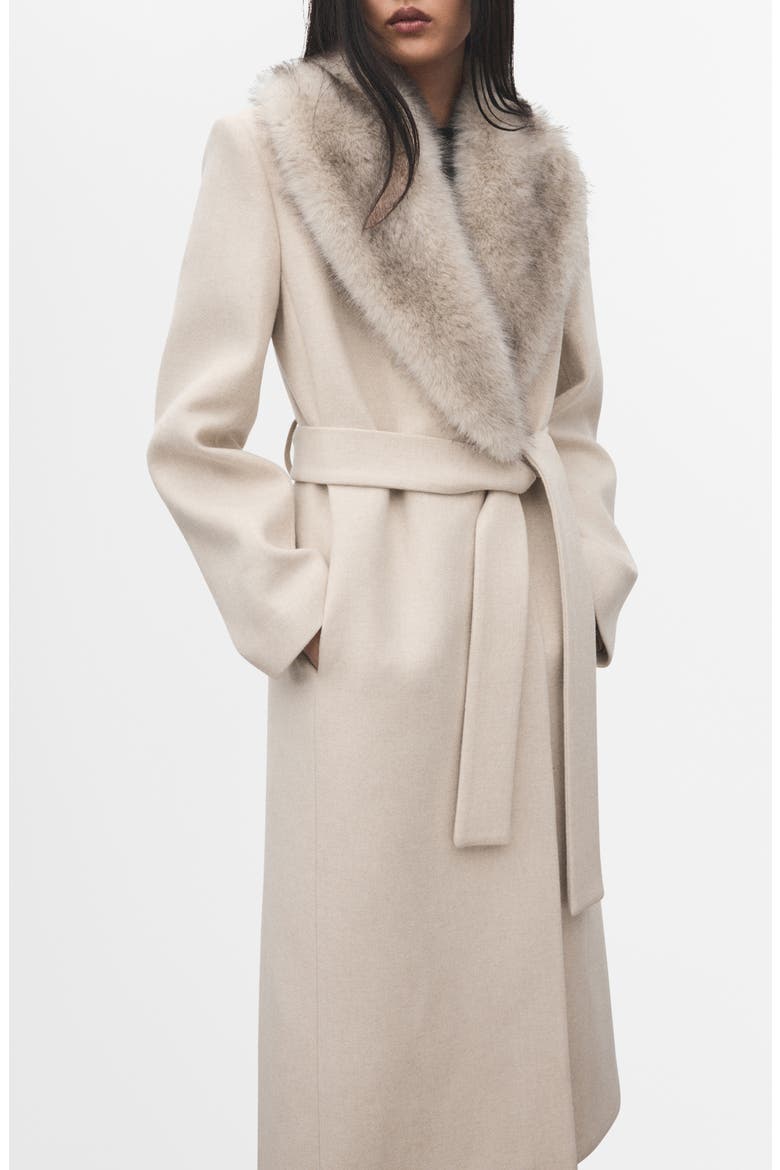 Manteco Longline Trench Coat with Removable Faux Fur Collar, Alternate, color, LIGHT IVORY/ PASTEL GREY