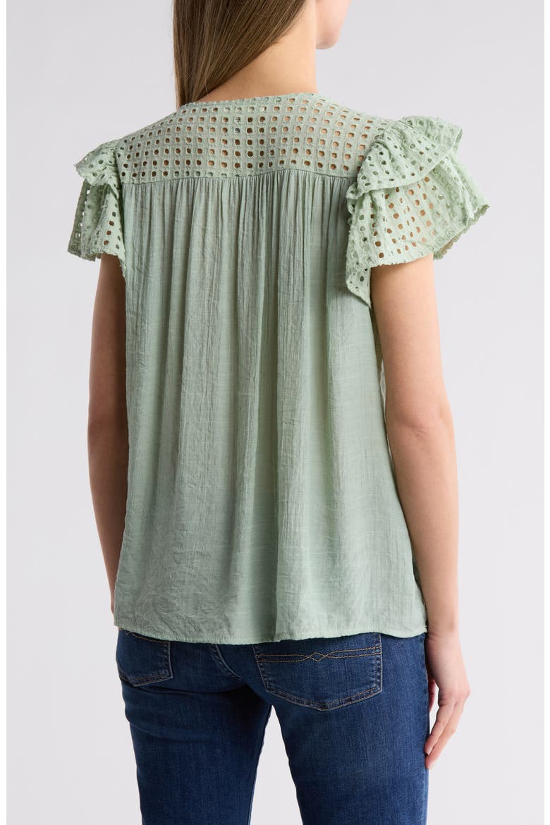 Demi Eyelet Sleeve Top, Alternate, color, SAGE