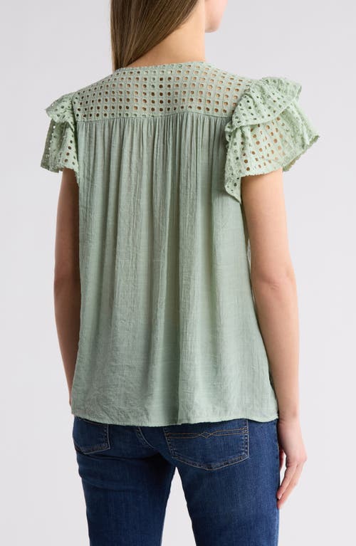 By Design Demi Eyelet Sleeve Top In Sage