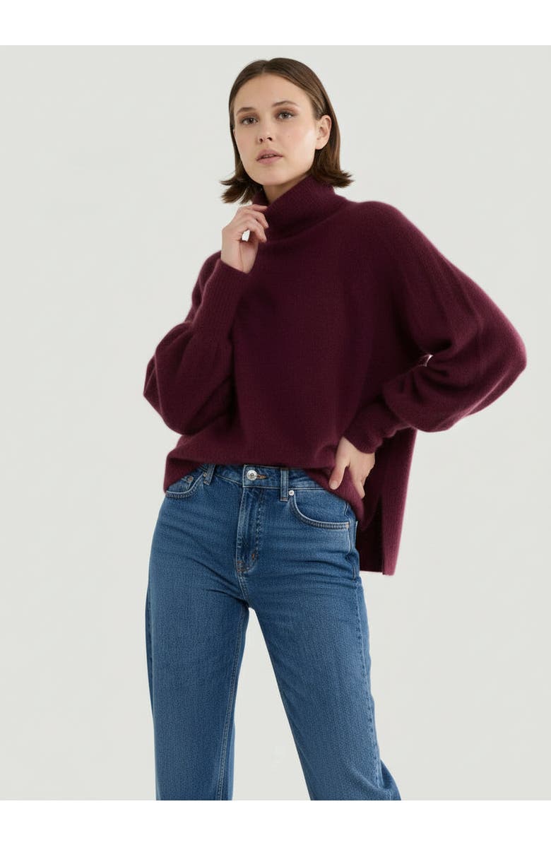 Majestic Filatures Ultra Soft Knit Long Sleeve Turtleneck Sweater, Main, color, Bordeaux