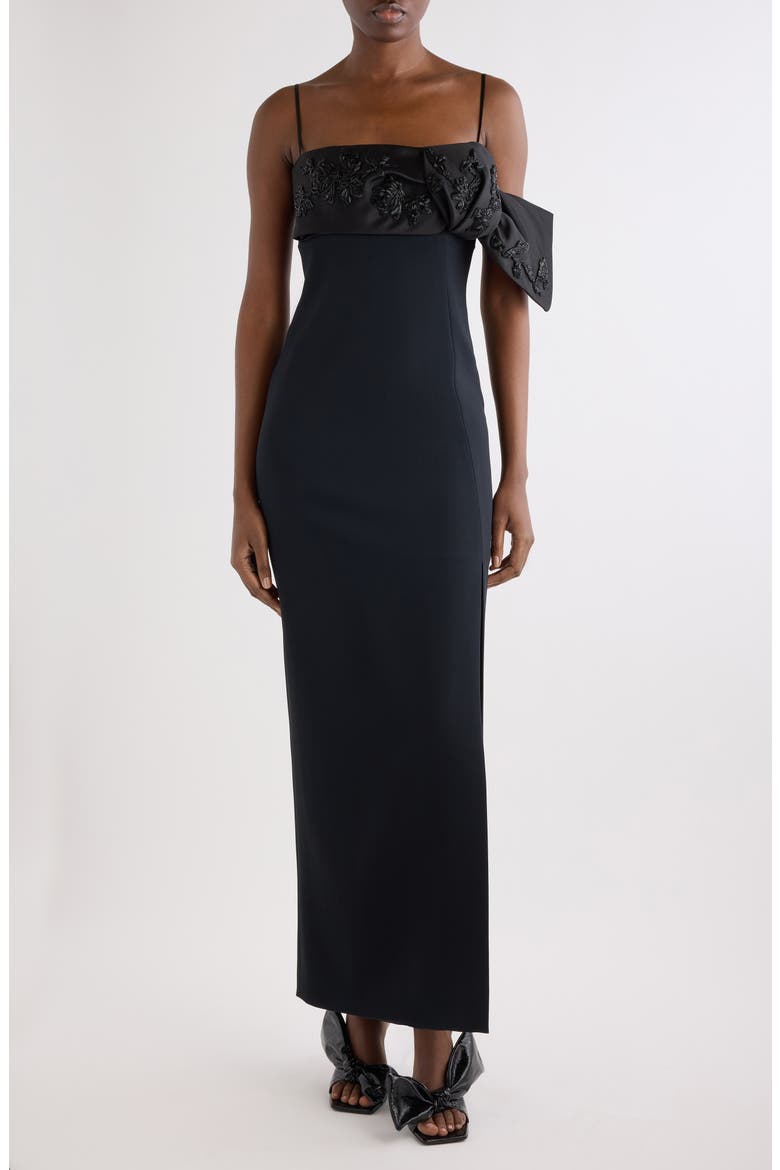 Bow Sliced Column Gown, Main, color, BLACK