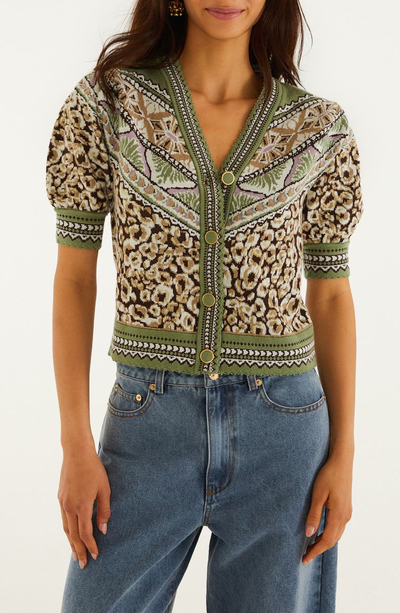 FARM Rio Leopard Border Print Puff Sleeve Sweater, Main, color, Primitive Leopardo B