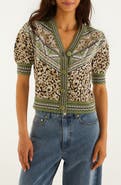 FARM Rio Leopard Border Print Puff Sleeve Sweater