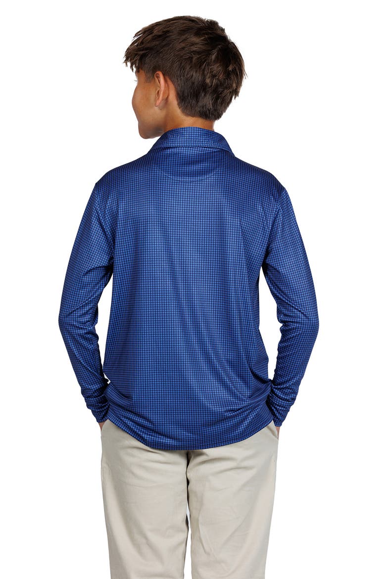 Kids' Mini Houndstooth Print Long Sleeve Performance Polo, Alternate, color, COBALT BLUE