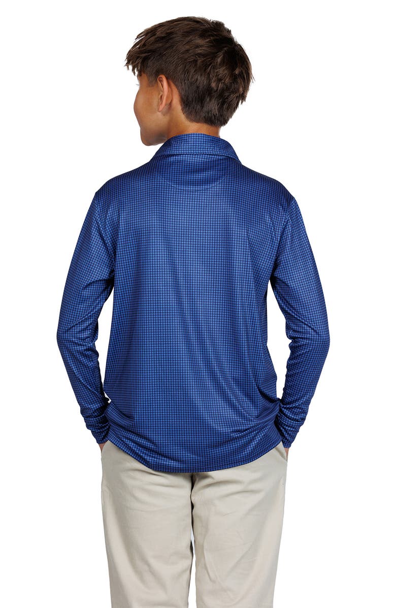 TailorByrd Kids' Mini Houndstooth Print Long Sleeve Performance Polo, Alternate, color, Cobalt Blue