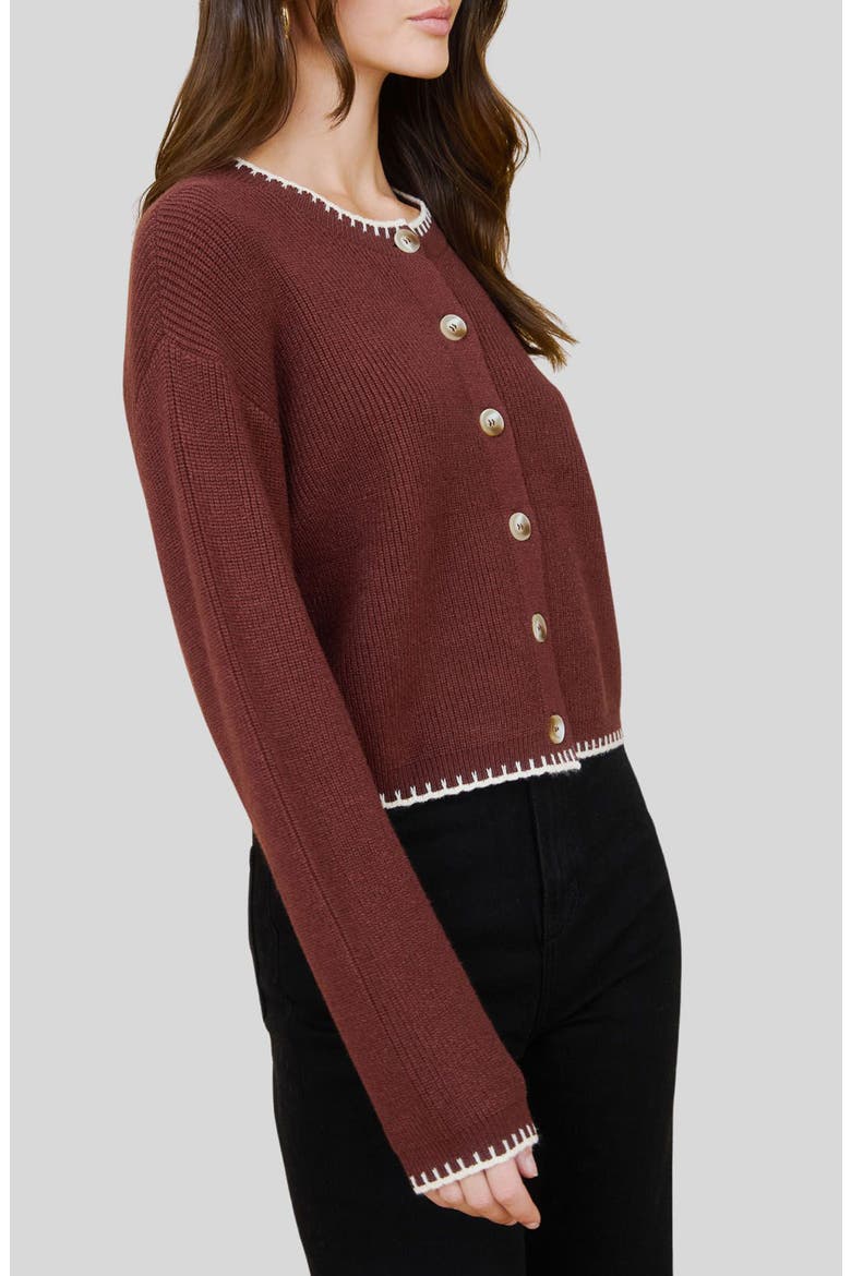 Contrast Stitch Button Front Cardigan, Alternate, color, CHOCOLATE