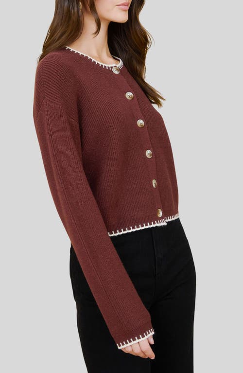 Blu Pepper Contrast Stitch Button Front Cardigan In Brown