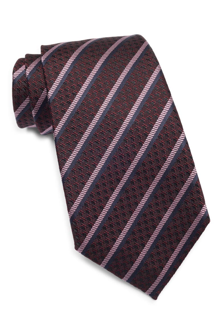 Stripe Silk Tie, Main, color, DARK REDSTRIPE