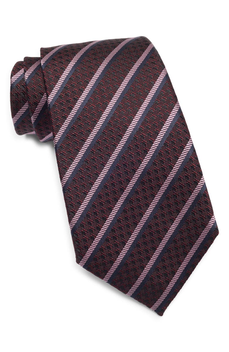 ZEGNA TIES Stripe Silk Tie, Main, color, Dark Redstripe