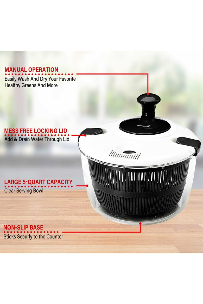 5 Quart Salad Spinner in Black with Serving Bowl, Alternate, color, Black