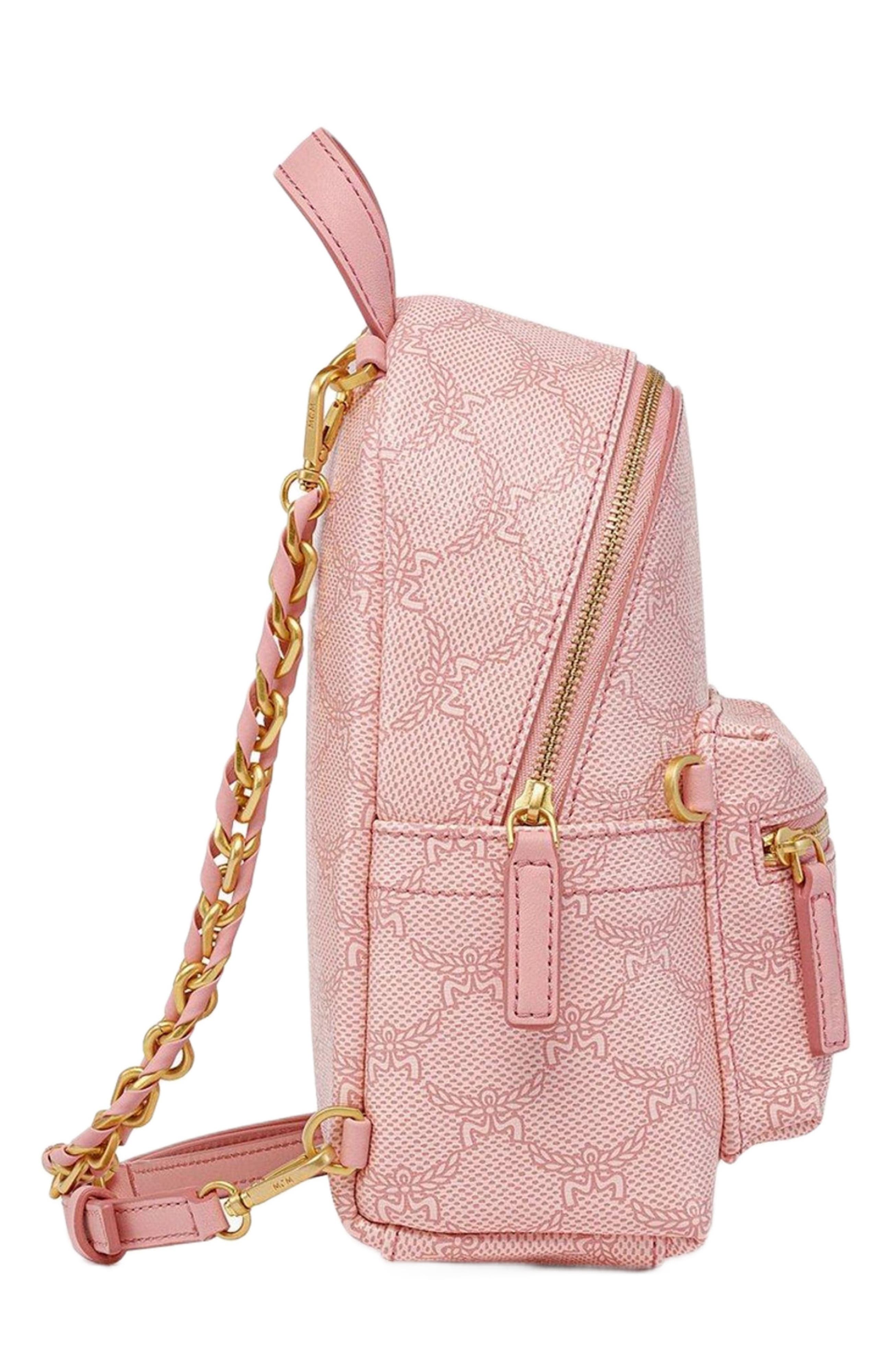 MCM Stark Bebe Boo Backpack in Lauretos, Alternate, color, Silver Pink