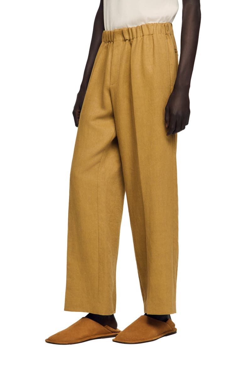 Wide-leg elasticated linen trousers, Alternate, color, Nut