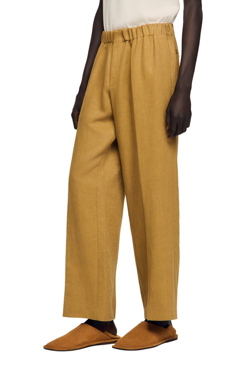 SANDRO Wide-leg elasticated linen trousers, Alternate, color, Nut