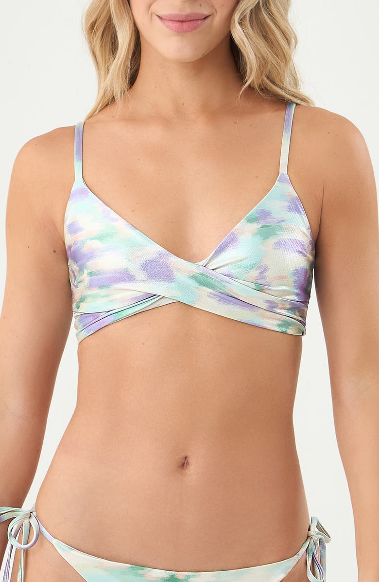BOAMAR Charlie Metallic Twist Front Bikini Top, Main, color, White Multi