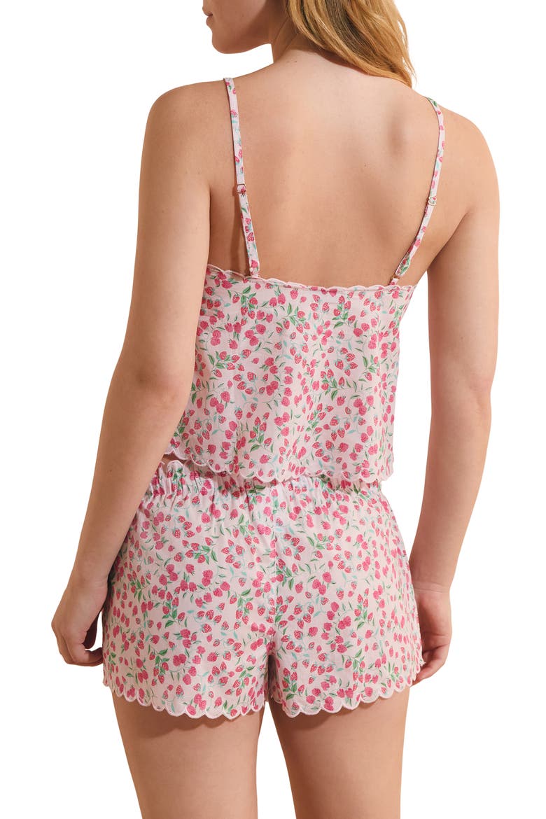 Feuilline Strawberry Print Cotton Camisole, Alternate, color, IMP FOND ROSE
