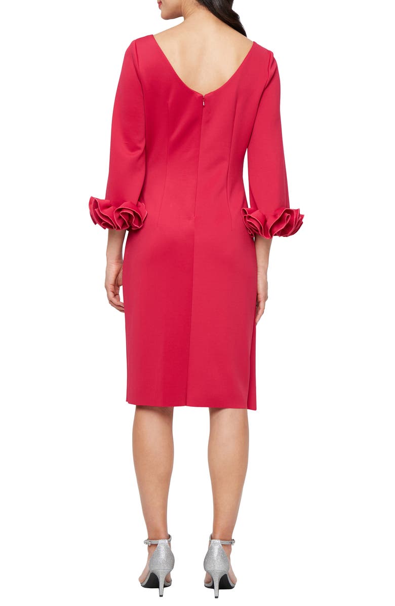 Alex Evenings Ruffle Sleeve Stretch Crepe Cocktail Dress, Alternate, color, Cranberry