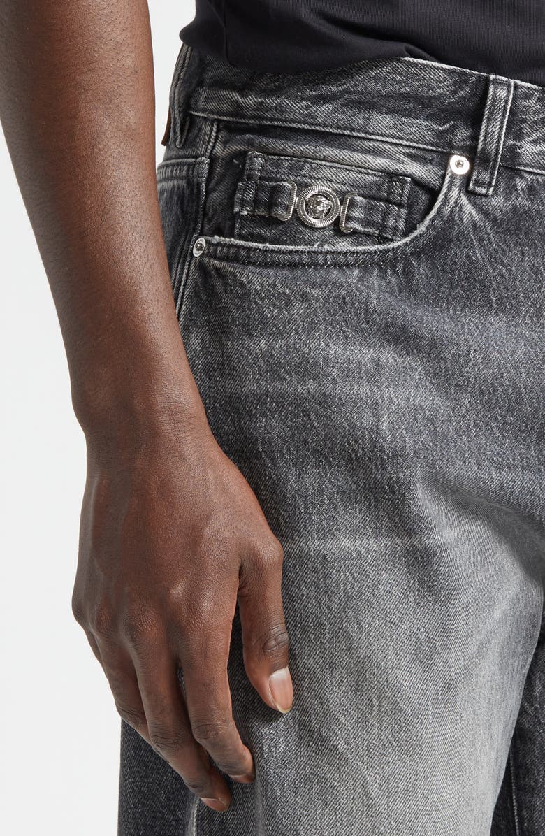 Versace Loose Fit Stonewash Denim Jeans, Alternate, color, Medium Grey