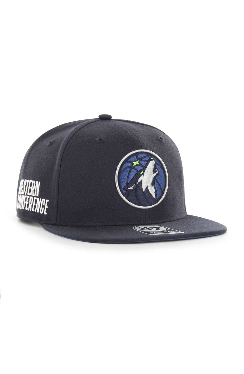 '47 Men's '47  Navy Minnesota Timberwolves Sure Shot Captain Snapback Hat, Main, color, 