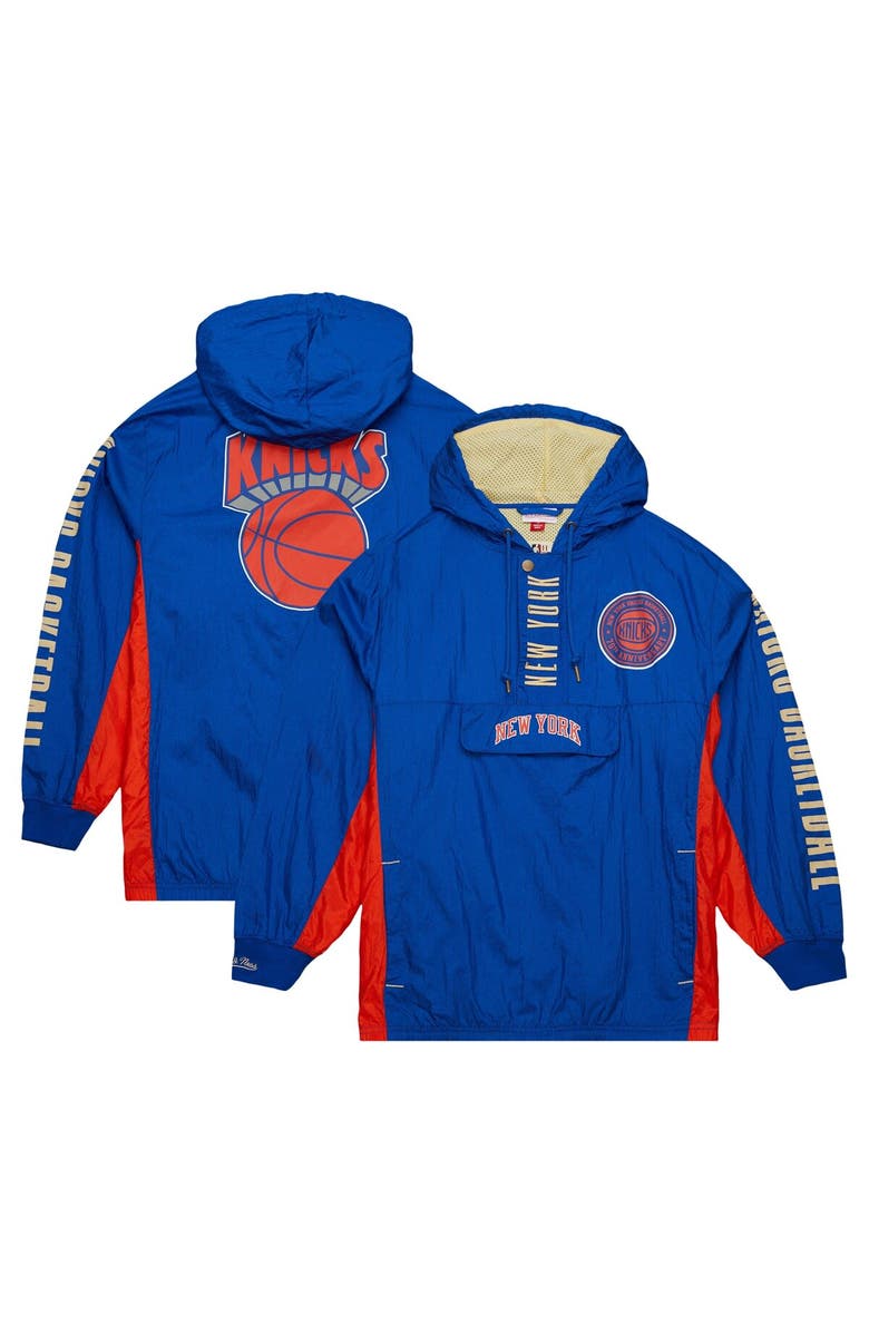 Mitchell & Ness Men's Mitchell & Ness Blue New York Knicks Big & Tall Hardwood Classics Team OG 2.0 Anorak Hoodie Quarter-Zip Windbreaker Jacket, Alternate, color, Blue