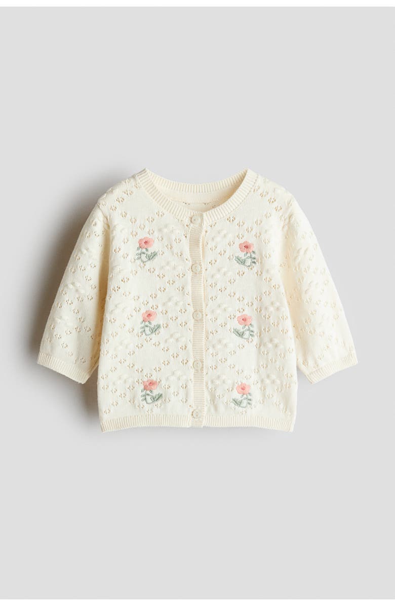 H&M Pointelle-knit Cardigan, Main, color, Cream/Flowers