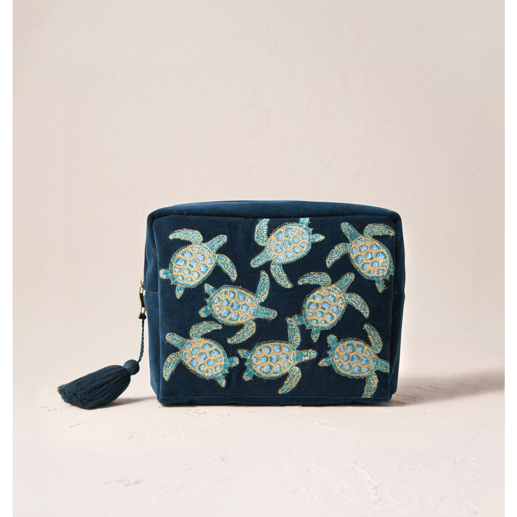 Elizabeth Scarlett Turtle Conservation Velvet Wash Bag In Multi