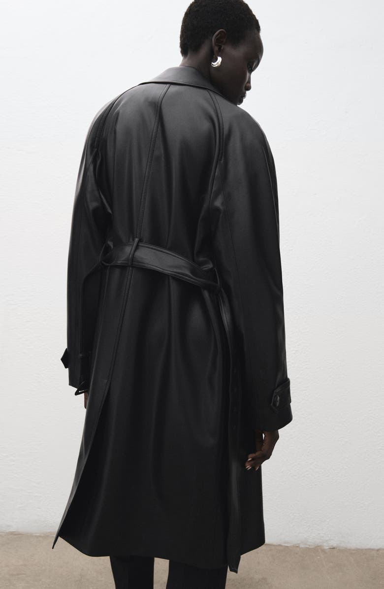 MANGO Longline Faux Leather Coat, Alternate, color, Black