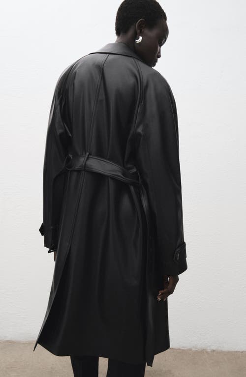 Mango Longline Faux Leather Coat In Black