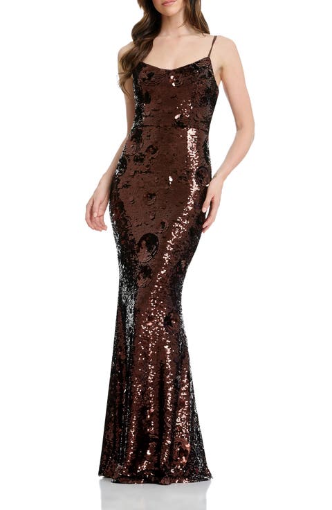 Giovanna Floral Appliqué Sequin Sheath Gown