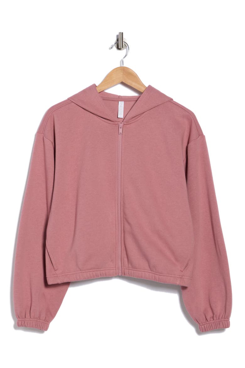 Feather Fleece Zip Hoodie, Alternate, color, PINK NOSTALGIA
