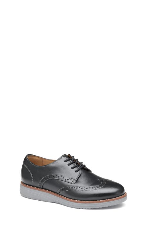 Johnston & Murphy Kids' Upton Wingtip Derby in Black Full Grain 