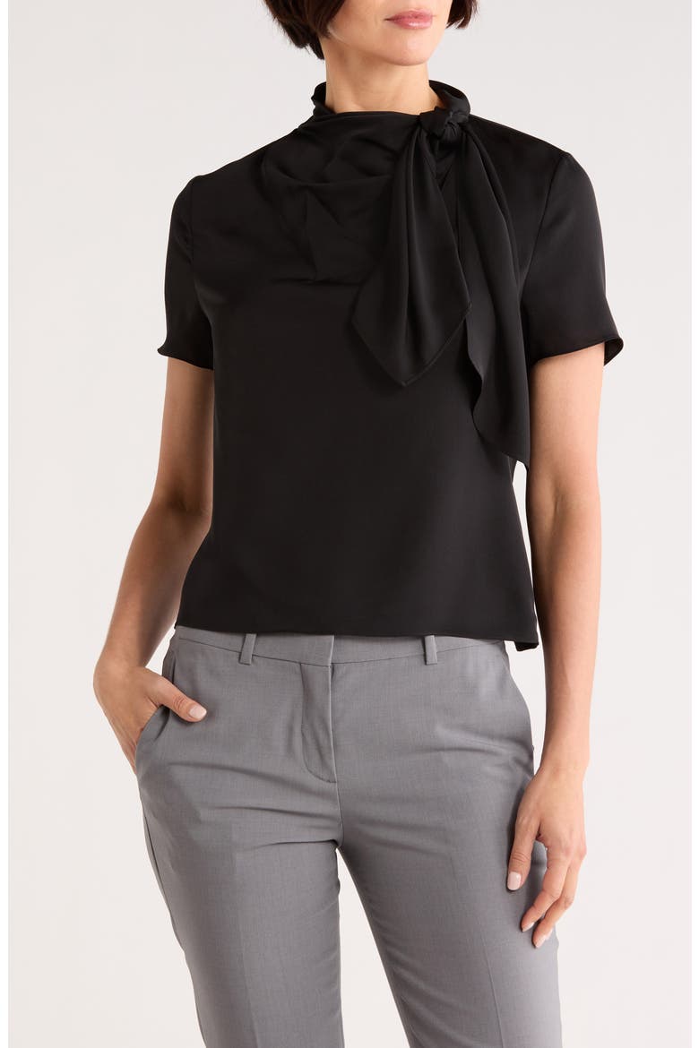 Twist Scarf Silk Top, Main, color, BLACK