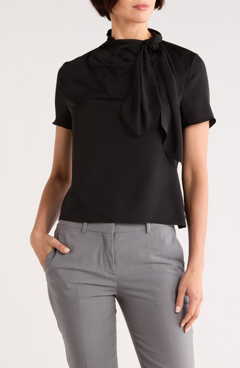 Theory Twist Scarf Silk Top, Main, color, Black
