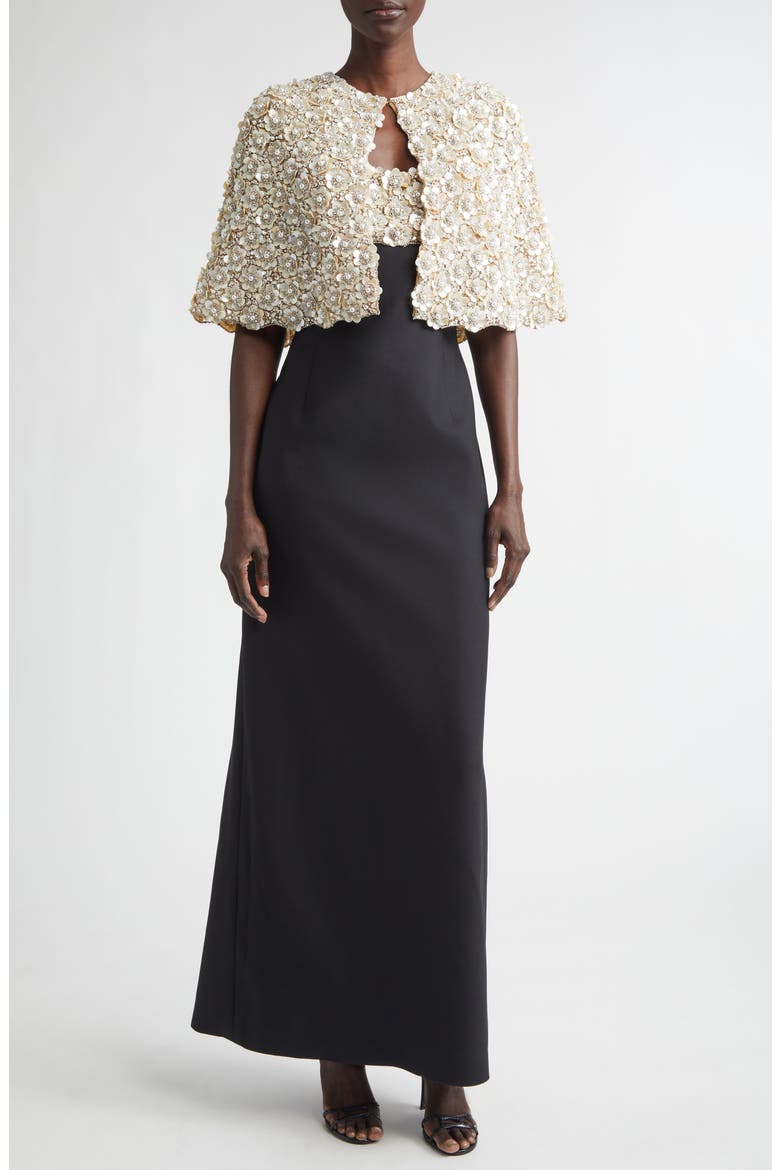 Mother-of-Pearl Embellished Bustier Gown, Alternate, color, BLACK