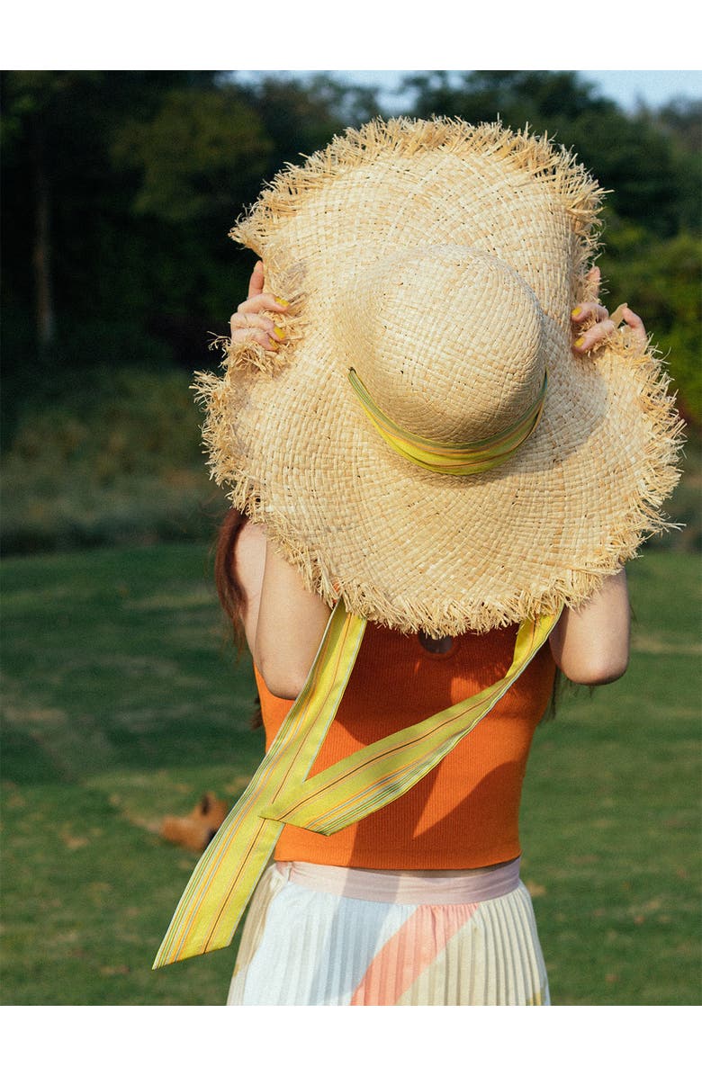 Lost Pattern FRIDA x LOST PATTERN "Frida's Garden" Straw Hat with Ribbon Tie, Alternate, color, Green
